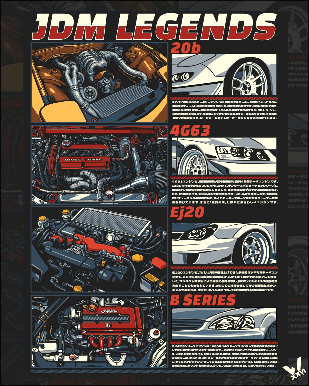 Legendary JDM Engines – Digital Artwork Set (PNG + Vector) – Walid26art